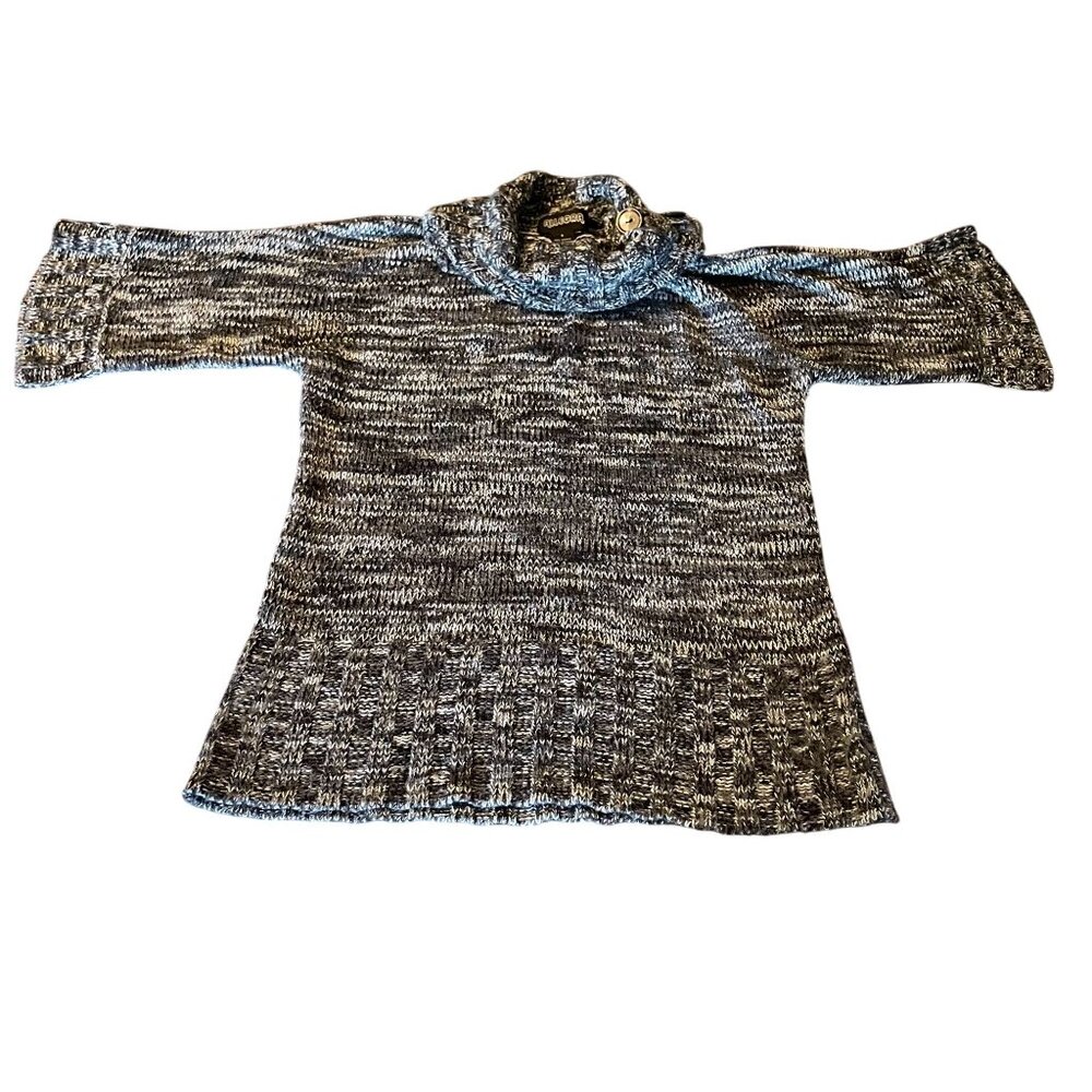 Allegra‎ Womens Black & White Knit Sweater With Buttoned Collar Size S